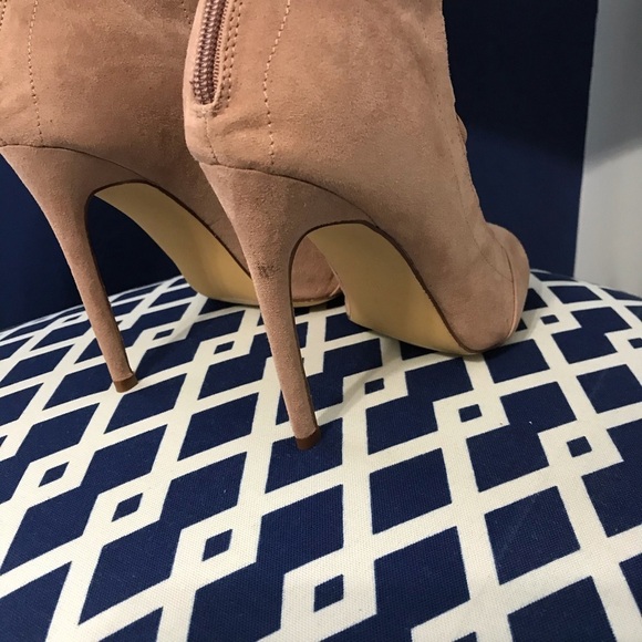 Mauve ribbon lace up peep toe ankle bootie heel - Picture 4 of 4